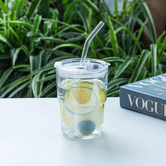 Alt view image 2 of 5 - 13oz/400ml Tumbler Water Glass, Cups with Straw and Lid Sealed Carry on for Coffee, Iced Tea, Thick Wall Insulated Glass Cup(white)