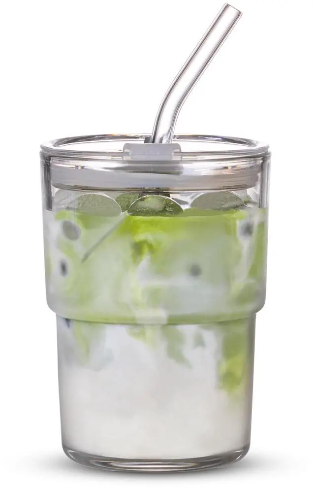 Main image of 13oz/400ml Tumbler Water Glass, Cups with Straw and Lid Sealed Carry on for Coffee, Iced Tea, Thick Wall Insulated Glass Cup(white)