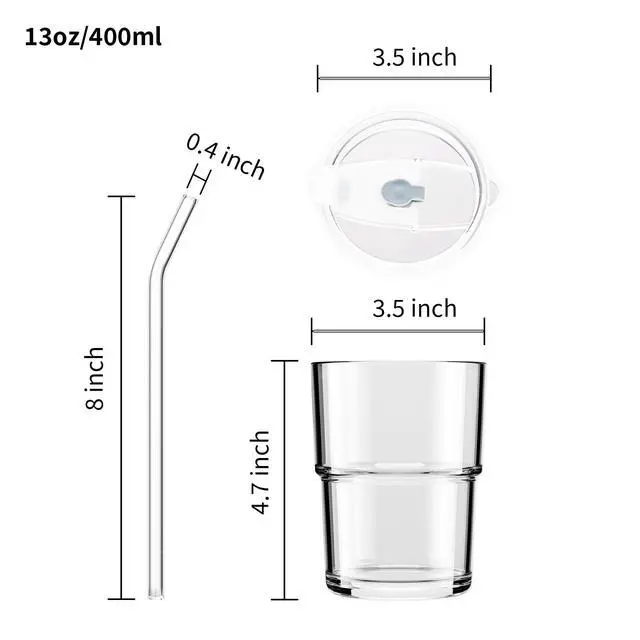 Alt view image 4 of 5 - 13oz/400ml Tumbler Water Glass, Cups with Straw and Lid Sealed Carry on for Coffee, Iced Tea, Thick Wall Insulated Glass Cup(white)