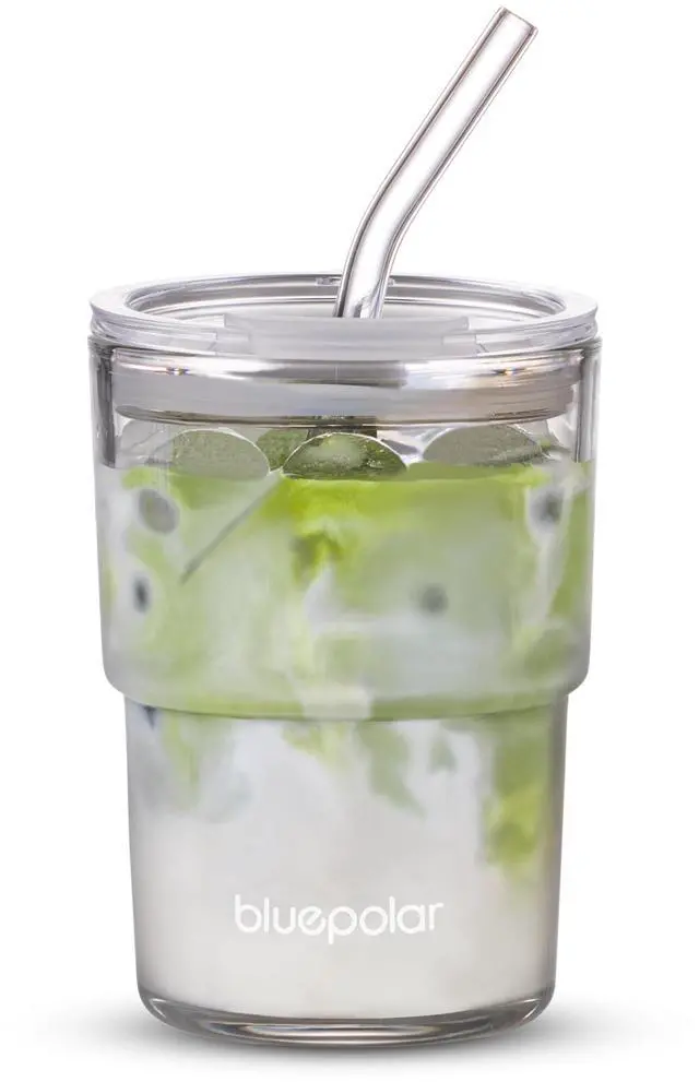 Main image of 13oz/400ml Glass Water Tumbler with Straw and Lid Sealed Carry On Thick Wall Iced Coffee Cup Glass Cup for Water, Iced Tea Fruit Juice Etc(Aurora White