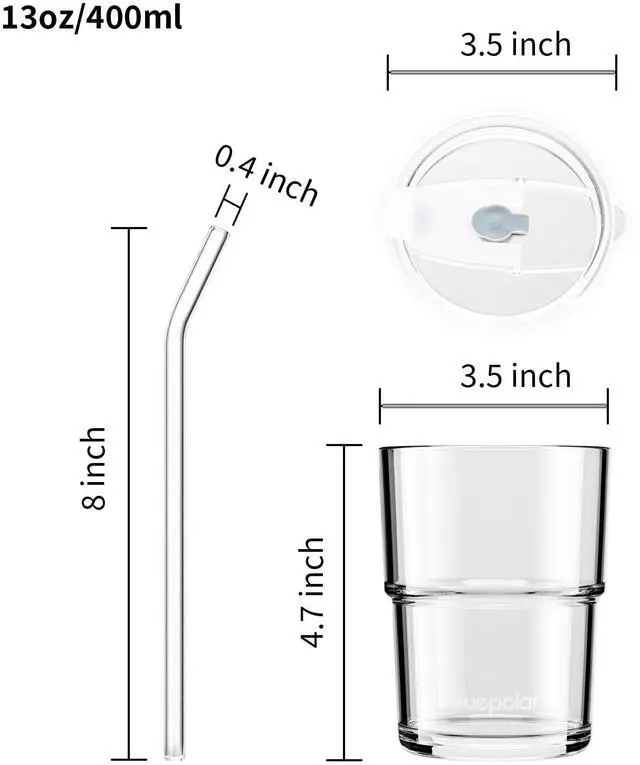 Alt view image 6 of 7 - 13oz/400ml Glass Water Tumbler with Straw and Lid Sealed Carry On Thick Wall Iced Coffee Cup Glass Cup for Water, Iced Tea Fruit Juice Etc(Aurora White