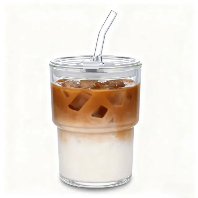 Alt view image 5 of 7 - 13oz Glass Tumbler with Straw and Lid Sealed, Carry On Reusable Iced Coffee Cups,Thick Wall Glass Coffee Drinking Glassware Cups