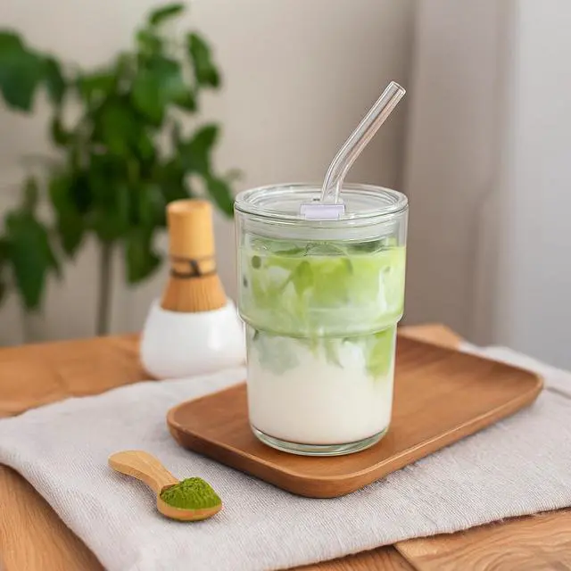 Alt view image 4 of 7 - 13oz Glass Tumbler with Straw and Lid Sealed, Carry On Reusable Iced Coffee Cups,Thick Wall Glass Coffee Drinking Glassware Cups
