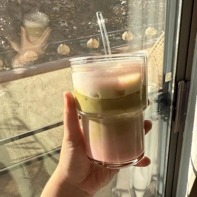 Alt view image 7 of 7 - 13oz Glass Tumbler with Straw and Lid Sealed, Carry On Reusable Iced Coffee Cups,Thick Wall Glass Coffee Drinking Glassware Cups