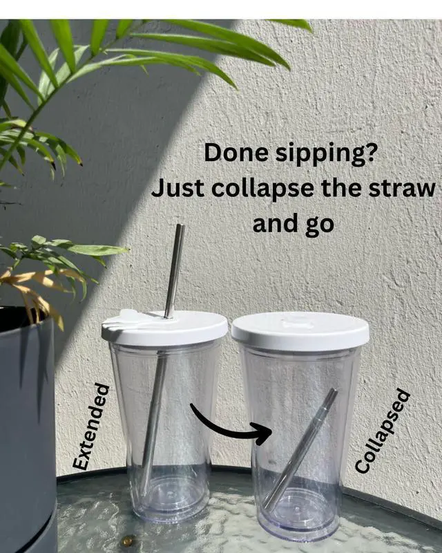 Alt view image 6 of 6 - Reusable Iced Coffee Cup 16 Oz, Leakproof Iced Coffee Tumbler, Clear Plastic Tumbler with Lid and Straw, Double Wall Insulated, BPA-Free, No Sweat, for Hot and Cold Drinks
