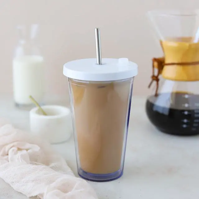 Alt view image 3 of 6 - Reusable Iced Coffee Cup 16 Oz, Leakproof Iced Coffee Tumbler, Clear Plastic Tumbler with Lid and Straw, Double Wall Insulated, BPA-Free, No Sweat, for Hot and Cold Drinks