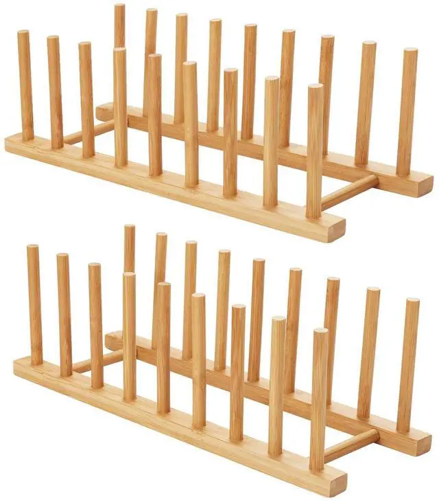 Main image of 2pcs Bamboo Dish Plate Bowl Cup Book Pot Lid Cutting Board Drying Rack Stand Drainer Storage Holder Organizer Kitchen CabinetKeep Dry