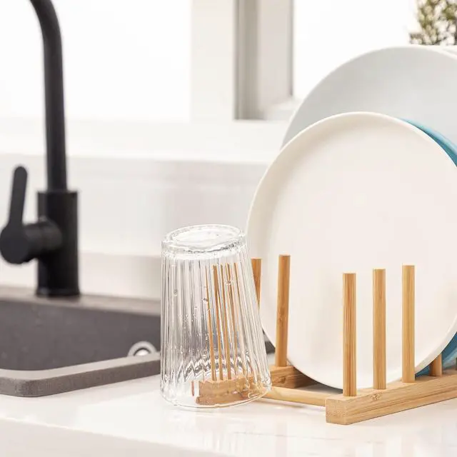 Alt view image 3 of 6 - 2pcs Bamboo Dish Plate Bowl Cup Book Pot Lid Cutting Board Drying Rack Stand Drainer Storage Holder Organizer Kitchen CabinetKeep Dry