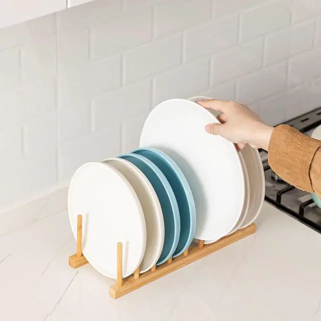 Alt view image 4 of 6 - 2pcs Bamboo Dish Plate Bowl Cup Book Pot Lid Cutting Board Drying Rack Stand Drainer Storage Holder Organizer Kitchen CabinetKeep Dry