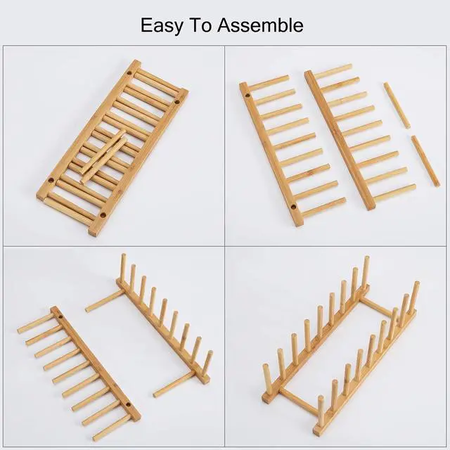 Alt view image 6 of 6 - 2pcs Bamboo Dish Plate Bowl Cup Book Pot Lid Cutting Board Drying Rack Stand Drainer Storage Holder Organizer Kitchen CabinetKeep Dry