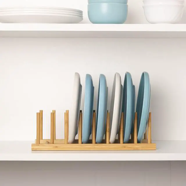Alt view image 5 of 6 - 2pcs Bamboo Dish Plate Bowl Cup Book Pot Lid Cutting Board Drying Rack Stand Drainer Storage Holder Organizer Kitchen CabinetKeep Dry