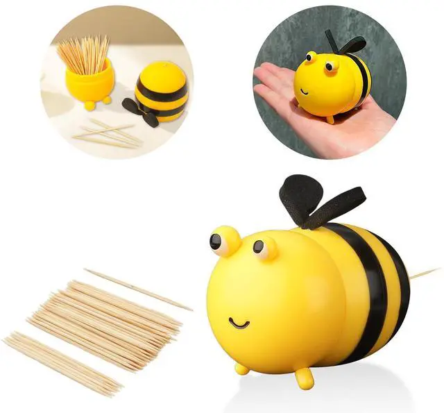 Main image of Bee Toothpick Holder Dispenser - Bee Toothpick Holder, Funny Cute Bee Decor Small Gifts for House Warming New Home Dining Room Rastaurant (With Toothpicks)