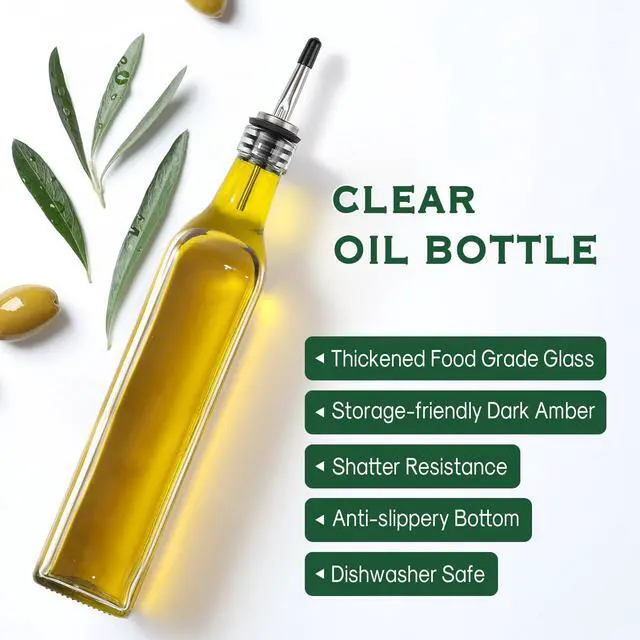Alt view image 3 of 7 - 17oz Clear Glass Olive Oil Dispenser Bottle - 500ml Oil & Vinegar Cruet with Pourers and Funnel - Olive Oil Carafe Decanter for Kitchen