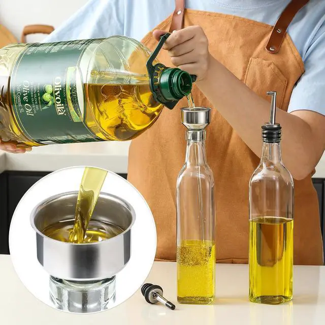 Alt view image 6 of 7 - 17oz Clear Glass Olive Oil Dispenser Bottle - 500ml Oil & Vinegar Cruet with Pourers and Funnel - Olive Oil Carafe Decanter for Kitchen