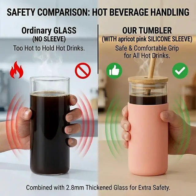 Alt view image 6 of 7 - 16oz Glass Tumbler with Lid and Straw, Thick Borosilicate Glass Iced Coffee Cup with Protective Silicone Sleeve, Car Cup Holder Friendly Reusable Smoothie Cup for Matcha Tea and Boba, Gift Box Ready
