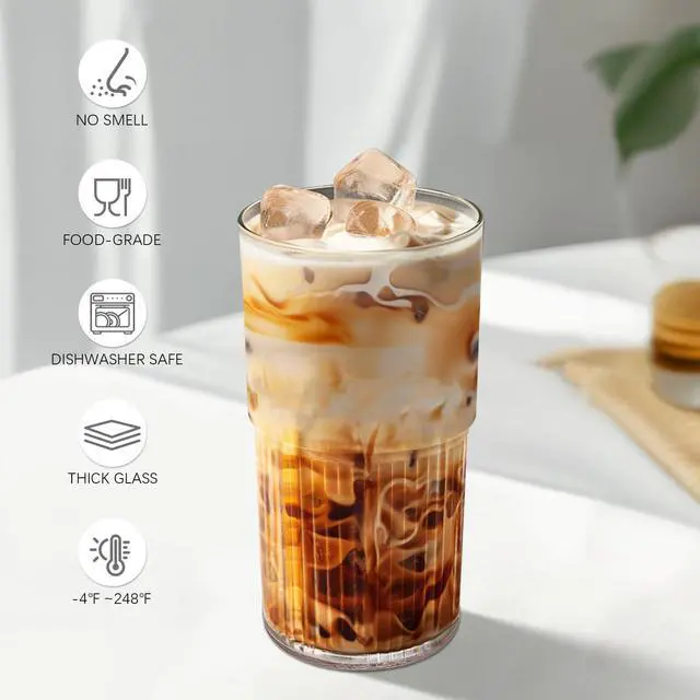 Alt view image 2 of 7 - 18.5oz Glass Cups with Lids and Straws Single Reusable Tumbler, Thickened Shatter-Resistant Glass, Ideal for Iced Coffee, Smoothies, Cocktails, Juices Elegant & Durable Drinkware