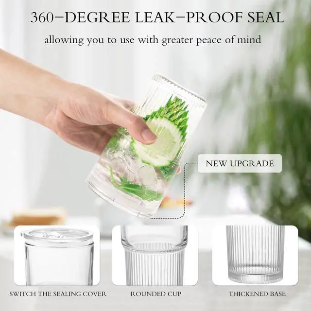 Alt view image 4 of 7 - 18.5oz Glass Cups with Lids and Straws Single Reusable Tumbler, Thickened Shatter-Resistant Glass, Ideal for Iced Coffee, Smoothies, Cocktails, Juices Elegant & Durable Drinkware