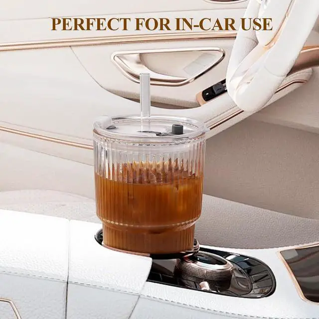 Alt view image 5 of 7 - 20 oz Glass Tumblers, Iced Coffee Cups with Lids and Glass Straws, Thickened Wall Ribbed Glass Cups, Ideal for Smoothies, Cocktails, and Juices Vintage and Durable Drinkware 1 Pack