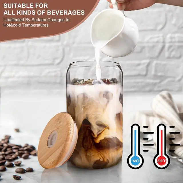 Alt view image 3 of 6 - Iced Coffee Cups with Lids 2 pcs,16 oz Glass Cups with Lids and Straws as Coffee Bar Accessories,Beer Drinking Glasses,Reusable Glass Tumbler,Cute Coffee Cups for Coffee, Juice, Gifts