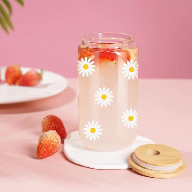 Alt view image 4 of 7 - Daisy Aesthetic Gifts, Iced Coffee Cup, Cute Glass Cups with Lids and Straws - Cute Mugs, Flower Mug, Glass Tumbler - Mothers Day, Birthday Gifts for Women, Coffee Lovers, Friend, Girls, Mom, Her