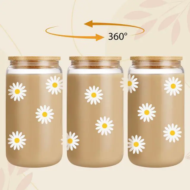 Alt view image 2 of 7 - Daisy Aesthetic Gifts, Iced Coffee Cup, Cute Glass Cups with Lids and Straws - Cute Mugs, Flower Mug, Glass Tumbler - Mothers Day, Birthday Gifts for Women, Coffee Lovers, Friend, Girls, Mom, Her