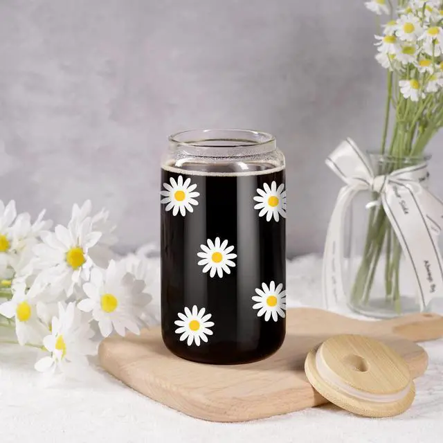 Alt view image 7 of 7 - Daisy Aesthetic Gifts, Iced Coffee Cup, Cute Glass Cups with Lids and Straws - Cute Mugs, Flower Mug, Glass Tumbler - Mothers Day, Birthday Gifts for Women, Coffee Lovers, Friend, Girls, Mom, Her