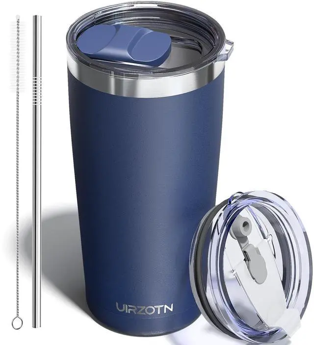 Main image of Travel Coffee Tumbler 20oz, Travel Coffee Mug with Dual Lids and Straw, Stainless Steel Double Wall Vacuum Insulated Tumbler for Hot/Iced Drinks (Textured Matte, Navy Blue)