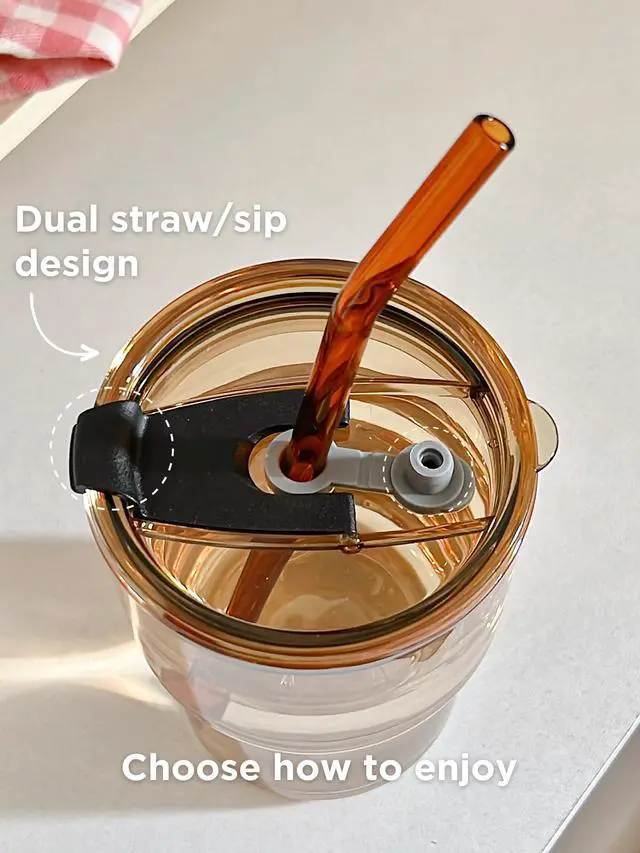Alt view image 7 of 7 - 13oz Glass Tumbler with Straw and Lid, Reusable Iced Coffee Cup Tumbler, Cute Glass Cups for Water, Matcha, Travel Coffee Mugs (Amber - 13oz)