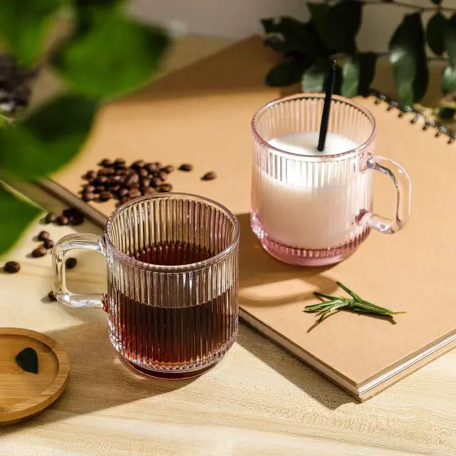 Alt view image 5 of 7 - Clear Glass Coffee Mug with Lid - Premium Classical Vertical Stripes Glass Tea Cup - for |Latte|Tea|Chocolate|Juice|Water| - Unleaded - Bamboo Lid - 12.5 Ounces