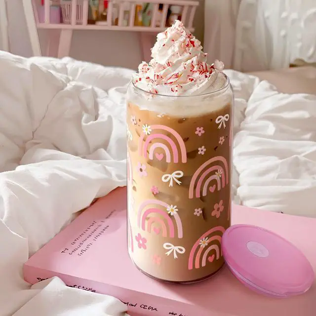 Alt view image 4 of 7 - Rainbow 16oz Can Glass Tumbler with Acrylic Lid & Straw, Iced Coffee Cup for Women Girls, Aesthetic Cups Gifts for Birthday Christmas