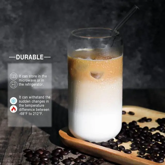 Alt view image 2 of 7 - 1 Pack Glass Cup, 16oz Drinking Glass with Bamboo Lid and Straw, Beer Tumbler for Mojito Soda Smoothies Whiskey Iced Coffee Cocktail Tea Juice