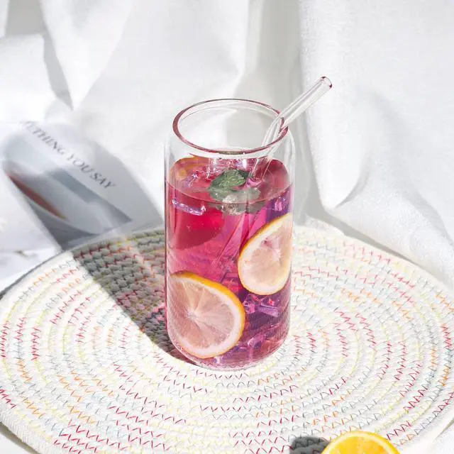 Alt view image 4 of 7 - 1 Pack Glass Cup, 16oz Drinking Glass with Bamboo Lid and Straw, Beer Tumbler for Mojito Soda Smoothies Whiskey Iced Coffee Cocktail Tea Juice
