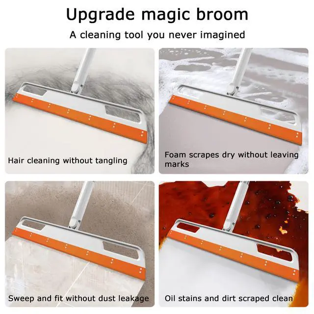 Alt view image 3 of 6 - Rubber Air Broom Multifunction Silicone Floor Squeegee, Air Broom for Floor with 56" Long Handle, 4-in-1 Rubber Sweeper for Dirt, Liquids, Pet Hair, Tile Hardwood Floors, Carpet, Living Room (Purple)