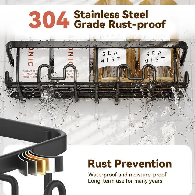 Alt view image 4 of 7 - Shower Caddy Adhesive, 100% Rustproof Shower Organizer, Large Capacity Shower Shelves for Inside Shower, No Drill Shower Storage for Home (2 Pack Black)