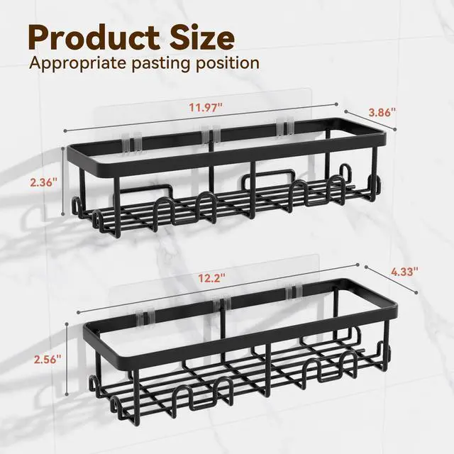 Alt view image 6 of 7 - Shower Caddy Adhesive, 100% Rustproof Shower Organizer, Large Capacity Shower Shelves for Inside Shower, No Drill Shower Storage for Home (2 Pack Black)