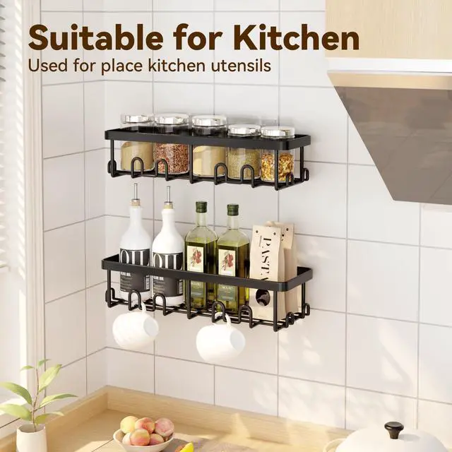 Alt view image 7 of 7 - Shower Caddy Adhesive, 100% Rustproof Shower Organizer, Large Capacity Shower Shelves for Inside Shower, No Drill Shower Storage for Home (2 Pack Black)