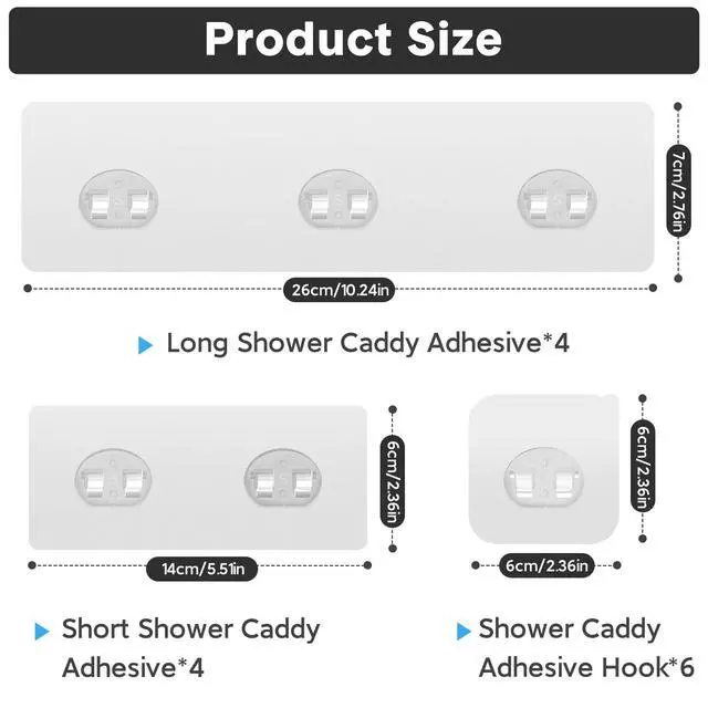 Alt view image 2 of 7 - 14 Pack Shower Caddy Adhesive Replacement, Strong Adhesive Hooks, Waterproof Shower Adhesive Strips, No Drilling, for Bathroom Storage Shelves and Kitchen Racks