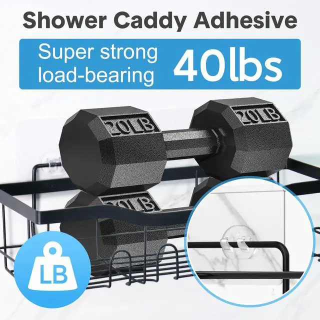 Alt view image 3 of 7 - 14 Pack Shower Caddy Adhesive Replacement, Strong Adhesive Hooks, Waterproof Shower Adhesive Strips, No Drilling, for Bathroom Storage Shelves and Kitchen Racks