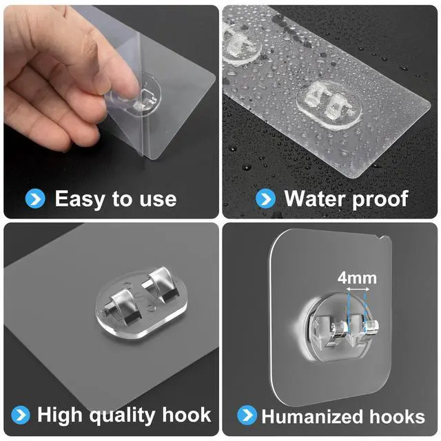 Alt view image 4 of 7 - 14 Pack Shower Caddy Adhesive Replacement, Strong Adhesive Hooks, Waterproof Shower Adhesive Strips, No Drilling, for Bathroom Storage Shelves and Kitchen Racks