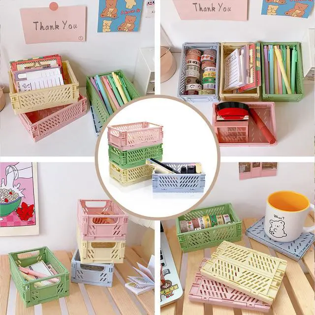 Alt view image 4 of 7 - 4 Pack Mini Foldable Plastic Small Baskets for Organizing and Storage, Collapsible Storage Crate for Home Bedroom Office Classroom Drawer Organizers (5.9x3.9x2.2in) Mini Size