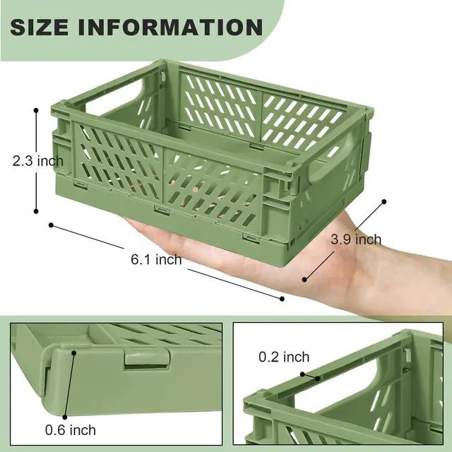Alt view image 2 of 7 - Mini Pastel Plastic Storage Bins 2Pcs Foldable Pastel Crates Plastic Basket Colorful Storage Containers Baskets for Classroom Kitchen Office Bedroom Desktop Home Decor (Green 5.8" x 3.8" x 2.2")