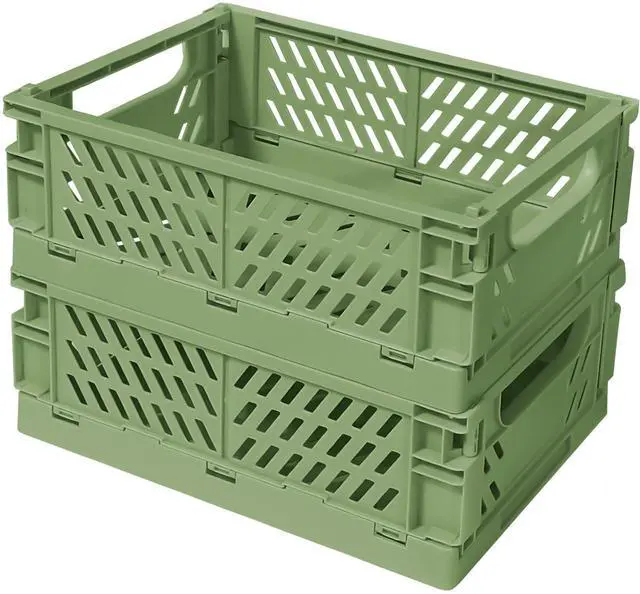 Main image of Mini Pastel Plastic Storage Bins 2Pcs Foldable Pastel Crates Plastic Basket Colorful Storage Containers Baskets for Classroom Kitchen Office Bedroom Desktop Home Decor (Green 5.8" x 3.8" x 2.2")