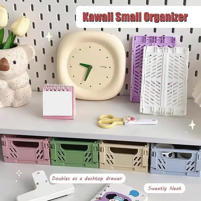 Alt view image 4 of 7 - Mini Pastel Plastic Storage Bins 2Pcs Foldable Pastel Crates Plastic Basket Colorful Storage Containers Baskets for Classroom Kitchen Office Bedroom Desktop Home Decor (Green 5.8" x 3.8" x 2.2")