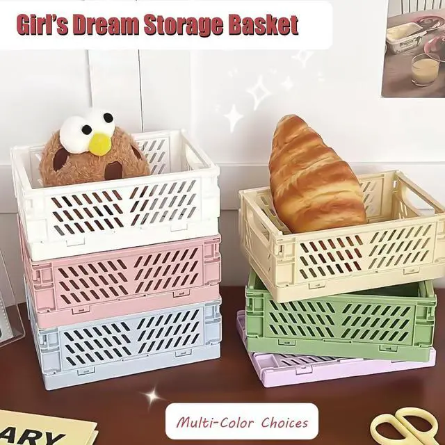 Alt view image 5 of 7 - Mini Pastel Plastic Storage Bins 2Pcs Foldable Pastel Crates Plastic Basket Colorful Storage Containers Baskets for Classroom Kitchen Office Bedroom Desktop Home Decor (Green 5.8" x 3.8" x 2.2")