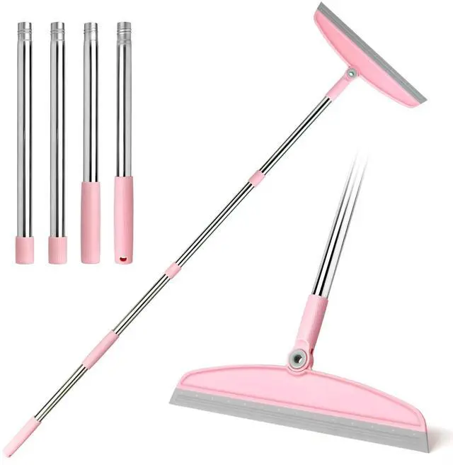 Main image of Multifunction Silicone Broom, 54 Inch Adjustable Long Handle Rubber Broom Sweeper for Floor Bathroom Kitchen Shower Pet Hair Glass(Gray Pink)