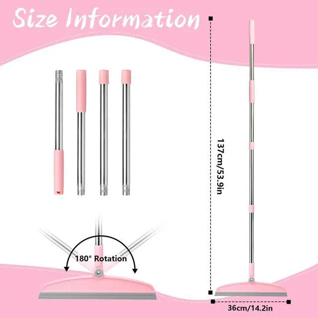 Alt view image 2 of 7 - Multifunction Silicone Broom, 54 Inch Adjustable Long Handle Rubber Broom Sweeper for Floor Bathroom Kitchen Shower Pet Hair Glass(Gray Pink)