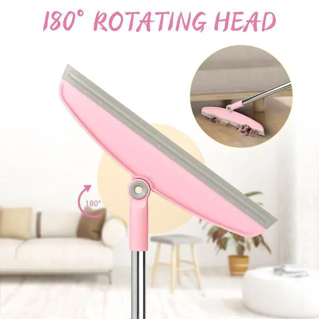 Alt view image 4 of 7 - Multifunction Silicone Broom, 54 Inch Adjustable Long Handle Rubber Broom Sweeper for Floor Bathroom Kitchen Shower Pet Hair Glass(Gray Pink)