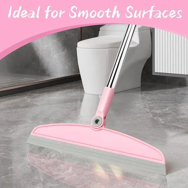 Alt view image 6 of 7 - Multifunction Silicone Broom, 54 Inch Adjustable Long Handle Rubber Broom Sweeper for Floor Bathroom Kitchen Shower Pet Hair Glass(Gray Pink)