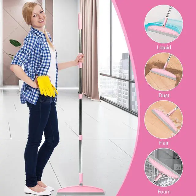 Alt view image 7 of 7 - Multifunction Silicone Broom, 54 Inch Adjustable Long Handle Rubber Broom Sweeper for Floor Bathroom Kitchen Shower Pet Hair Glass(Gray Pink)