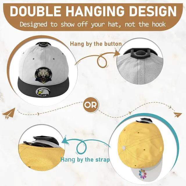 Alt view image 3 of 7 - 22 Pack Adhesive Hat Hooks for Wall, Super Strong Hat Rack for Baseball Caps, Hat Organizer Display for Home Decor, Hat Hangers Holder for Wall, Door, Closet, No Drilling (Black)